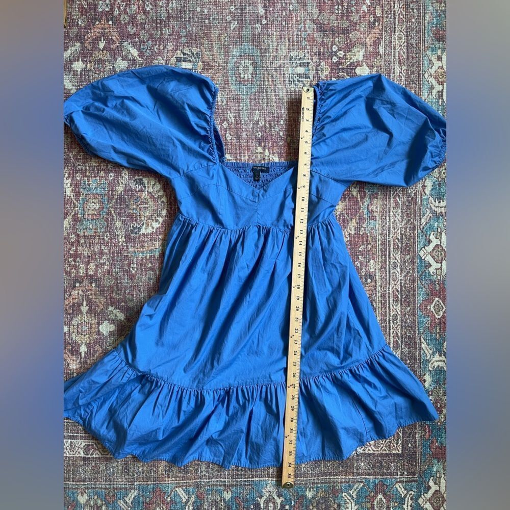 Banana Republic SmallPetite Blue Women’s Baby doll ruched Blue Puff Sleeve Dress - Picture 2 of 9